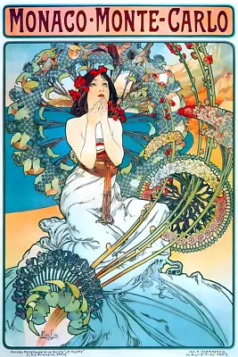 Monaco Monte Carlo Alphonse Mucha Art Nouveau Woman Flowers Poster Print • $23.99