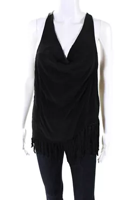 Madison Marcus Womens Draped Neckline Fringe Silk Top Blouse Black Size XS • $34.81