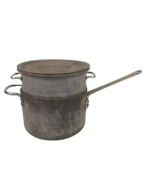 Vtg Commercial Aluminum Cookware 4 1/2 Qt Pot #8704 1/2 Double Handle W Steamer • $88