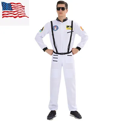 Astronaut Jumpsuit Costume Nasa White Shuttle Ship Moon Space Suit Adult Mens • $29.99