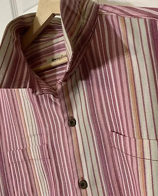 Tommy Bahama Hawaiian Camp Shirt Men’s Sz XL 100% Silk Pink Striped Button Down • $62.25