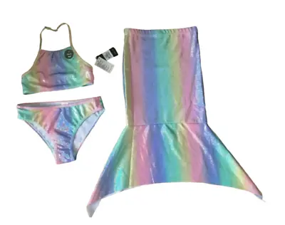 £4.99 • Buy NEW Girls Swimming Costume Mermaid Bikini & Tail 3 Piece Set Ex Primark 