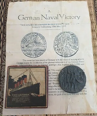 £55 • Buy WWI RMS Lusitania German Medal Original Cast Medal, 1915 Original Box Remarkable