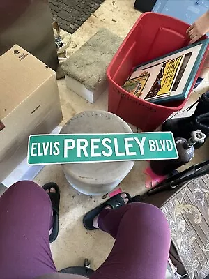 Elvis Presley Blvd Street Sign Green White Letters Tin Metal Bar Mancave • $15