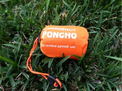 1-20  Emergency Survival Raincoat Reusable Mylar Thermal Blanket Poncho Whistle • $8.88