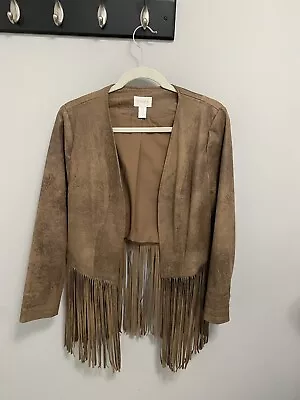 Chico's Jacket Women's Size 0 US Small Brown Faux Suede Fringe Open Front Lined • $16.95