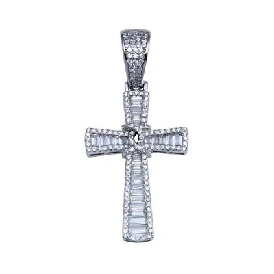 Sterling Silver CROSS Hip Hop Pendant W/ Micro Pave CZ Stones • $34.99