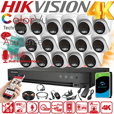 HIKVISION 4K ColorVu CCTV Security Camera 8MP System 4CH 8CH 16CH DVR Outdoor UK • £128.90