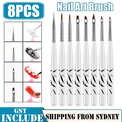 8PCS Acrylic Nail Art Brush Pen UV Gel Painting Drawing Liner Polish Brushes AU • $4.98