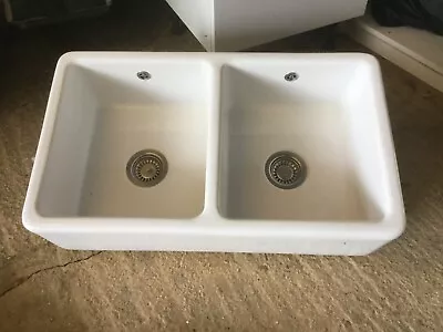 Double Ceramic Farmhouse Sink 800x460x240mm. White In Fair Condition.  • £75