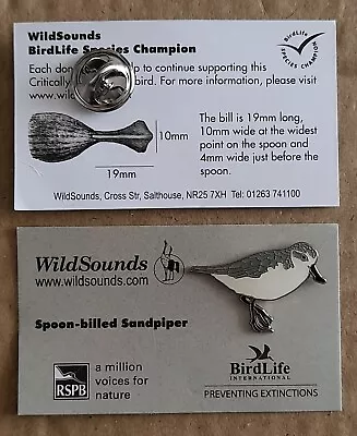 RSPB Spoon Billed Sandpiper WILDSOUNDS Charity Pin Badge RSPB INTEREST • £6.49