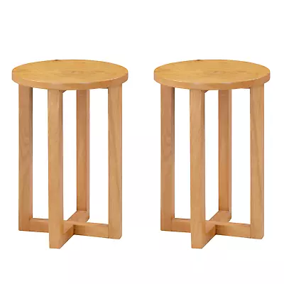 Pair Of Small Oak Round Side Table | Solid Wood Lamp/End/Plant/Telephone Stand • £129.99