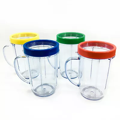 Magic Bullet Blender Mugs Set Of 4 Replacement Cups Colored Rings Lids Handles • $14.94