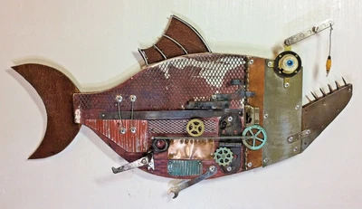 £44.99 • Buy Handmade Steampunk Fish Wall Art  Sculpture Wood  Driftwood Coastal Fishing Sea