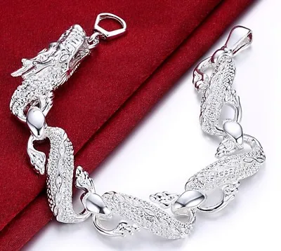 $24.95 • Buy 925 Sterling Silver Womens 8  Bold Dragon Link Bracelet W GiftPkg D502G