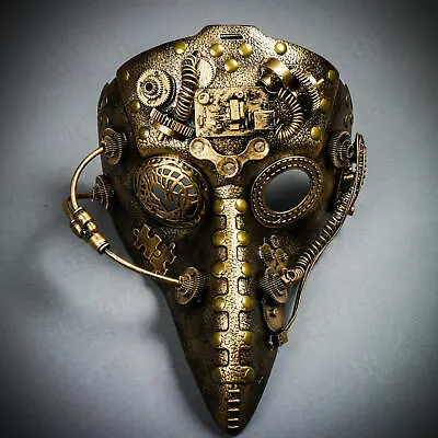 $32.90 • Buy Steampunk Halloween Costume Plague Death Doctor Full Face Masquerade Mask Gold