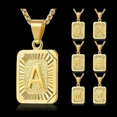 £2.70 • Buy Gold Plated Letter A-Z Square Initial Necklace Pendant Box Clavicle Chain Unisex