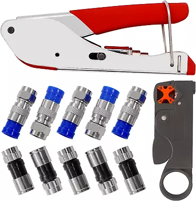 RG6 RG59 Coaxial Cable Crimper Tool Kit Coax Compression Fittings Wire Stripper • $24.99