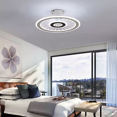 Modern Round Ceiling Fan Light With Dimmable LED Lamp Flush Mount Remote Control • $53.20