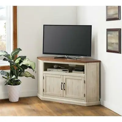 Martin Svensson Home Rustic Corner 50  Wood TV Stand Antique White And Honey • $442.57