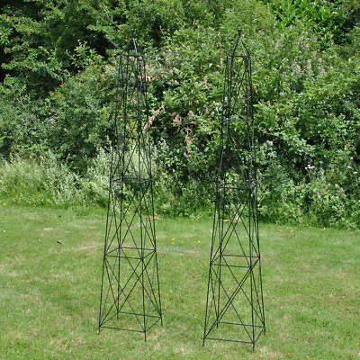 2.1m Outdoor Steel Garden Obelisks Plant Support Trellis For Climbers (Set Of 2) • £67.99