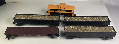 Vintage Lot Of 5 O Scale Trains Incl: 3 Hoppers 1 Flat Bed & 1 Orange Caboose • $59.99