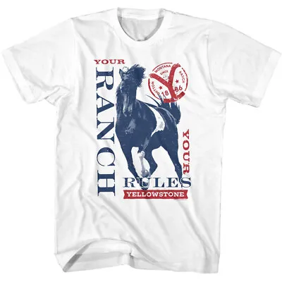 Yellowstone TV Show Your Ranch Your Rules Mustang Montana 1886 Men's T Shirt • $23.50