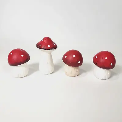 Mushrooms Small Ceramic Cottage Core Hippie Decor Fungi Red Set Of 4 • $19.99