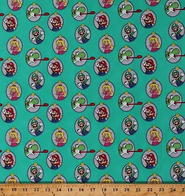 Cotton Mario Luigi Princess Peach Yoshi Green Fabric Print By The Yard D579.62 • $9.95