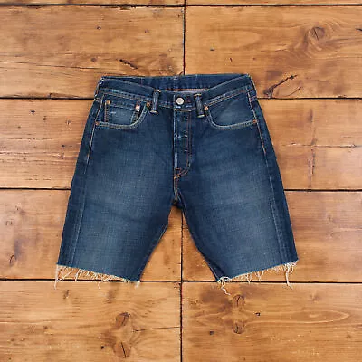 Vintage Levi's Denim Shorts 30 Levis 501 Raw Hem Dark Wash Bermuda Blue • £11.51