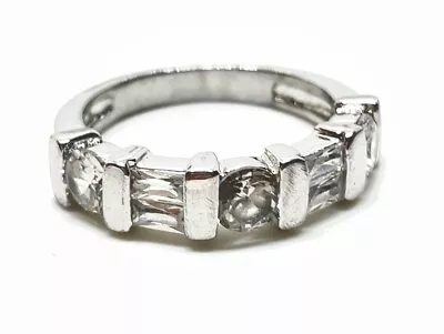 Vintage CZ Stone White Gold Plate Ring Band Size 7 • $15