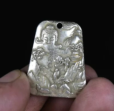 3CM Old China Miao Silver Feng Shui Sakyamuni Buddha Earth King Lucky Pendant • $12