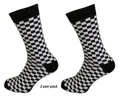 £6.99 • Buy Mens 2 Pair Pack Black And White Check Retro Socks