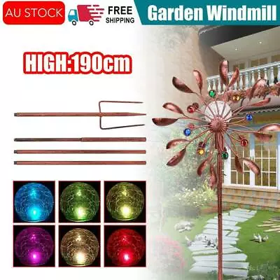 190CM Windmill Art Decor LED Light Solar Powered Wind Spinner Garden Yard Lawn • $42.95