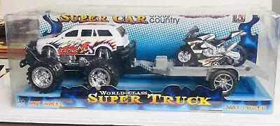 Super Cross Country Truck Trailer  & Motorcycle Toy • $8.99