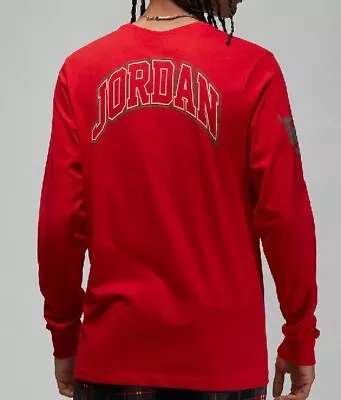 Nike Jordan Long Sleeve T-shirt Back Print Logo Fire Red Mens Medium RRP £39.95 • £26.59