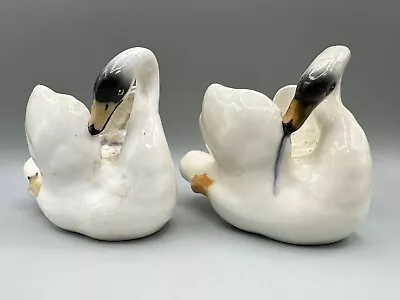 Antique Majolica Jerome Massier White Swans Jardiniere Pair Set C. 1890s • £228.03