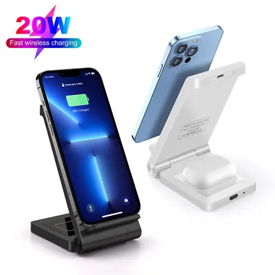 20W 2in1 Foldable Wireless Charger Station Dock For Apple IPhone 14Pro Max 13 12 • £14.99