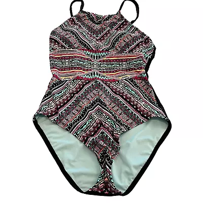 Mossimo Womens Sz L One Piece Swimsuit High Neckline Aztec Print • $5.99