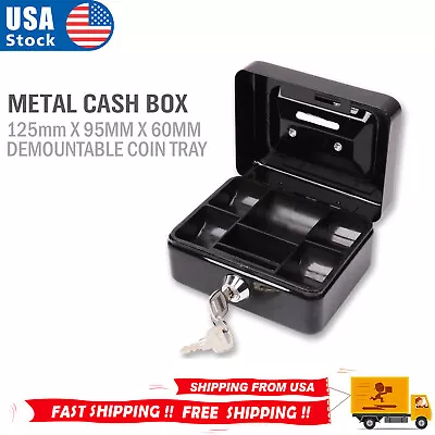 Locking Steel Cash Lock Box With Keys Security Money Tray Double Layer Small • $15.99