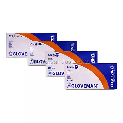 GLOVEMAN Disposable Clear Vinyl Powder & LATEX FREE Gloves Small-XL 100 200 1000 • £0.99