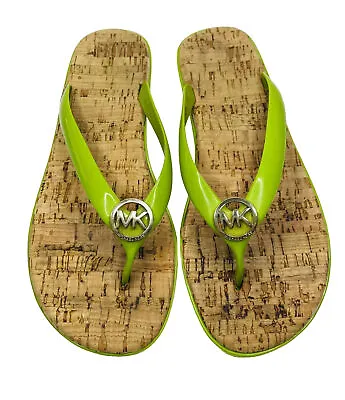 Michael Kors Rubber Flip Flop Thongs Green With MK Logo Emblem Women’s 6.5 • $14.99