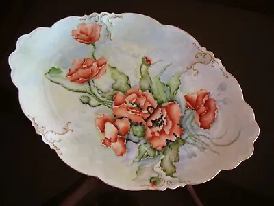 Antique Austria Hand Painted Large 15  Serving Plate Platter Poppies • $99