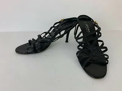 VIA SPIGA Black Leather Strappy Heels Women's 8 1/2 M • $12.50