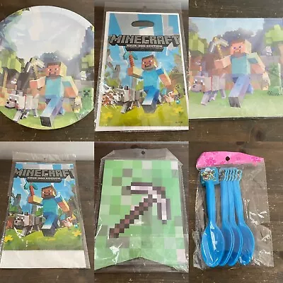 Minecraft Happy Birthday Party Bundle Supplies Plates Bags Napkins Banner & More • $24.99