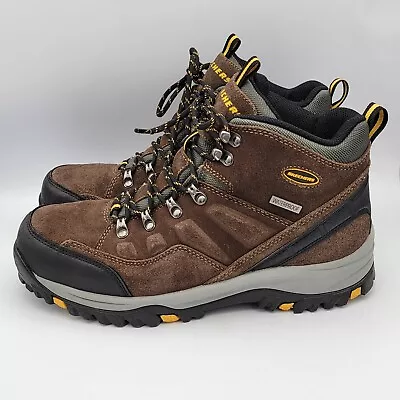 SKECHERS Men Boots Leather Relment Pelmo Waterproof Hiking Boots Sz 10 SN64869 • $49.99