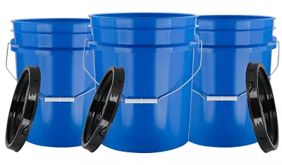 5 Gallon Food Grade BPA Free Blue Buckets With Black Lids Pails 90mil(Pack Of 3) • $45.17