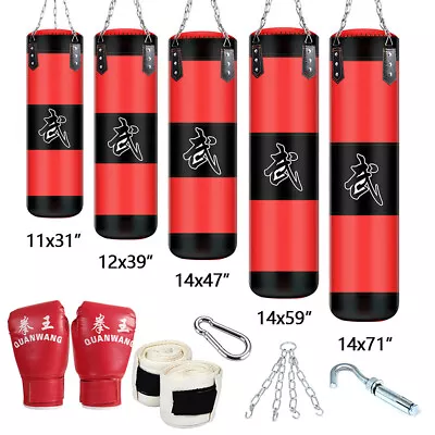 Heavy Boxing Empty Punching Bag Training GYM MMA Workout W/Chain Hook Gloves Set • $21.50