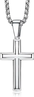 Cross Necklace For Men Sterling Silver Cross Pendant With Rolo Chain Necklace Fo • $86.20