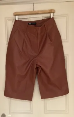 Zara Genuine Leather Coral Bermuda Shorts Size M-BNWT • $61.66